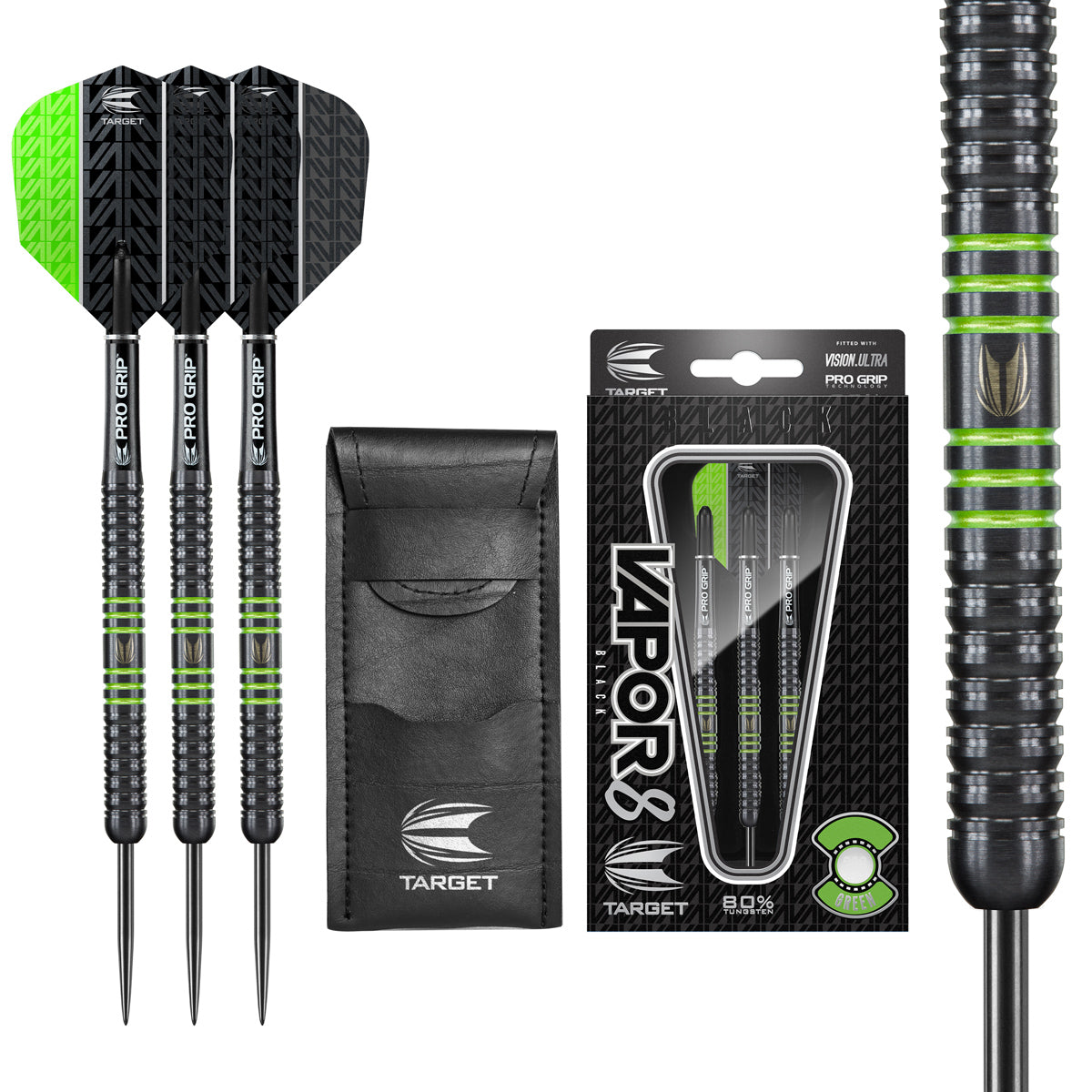 Vapor 8 Black with Green Rings Steel Tip Darts by Target - Vapor8