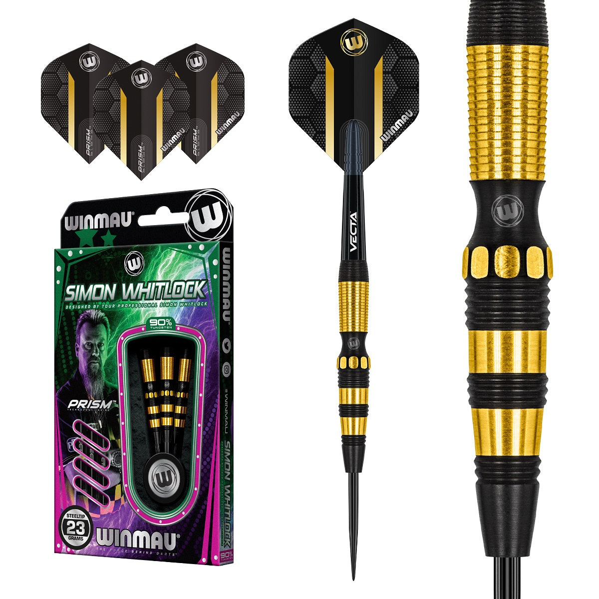 Simon Whitlock Gold - Black 90% Tungsten Steel Tip Darts by Winmau