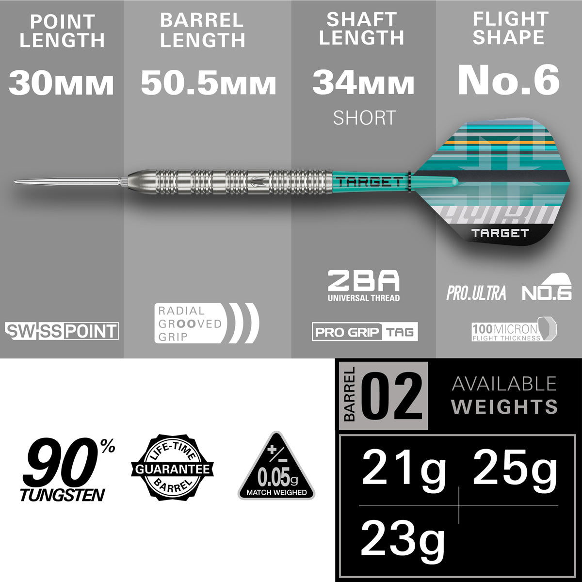 Target Hydro 02 90% Tungsten SP Steel Tip Darts