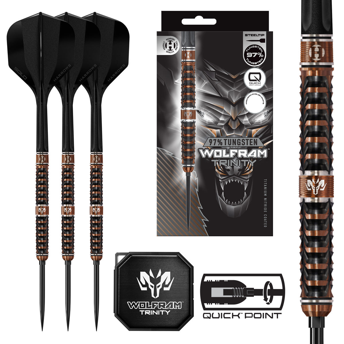 Harrows Wolfram Trinity 97% Tungsten QP Steel Tip Darts– Rebel Darts