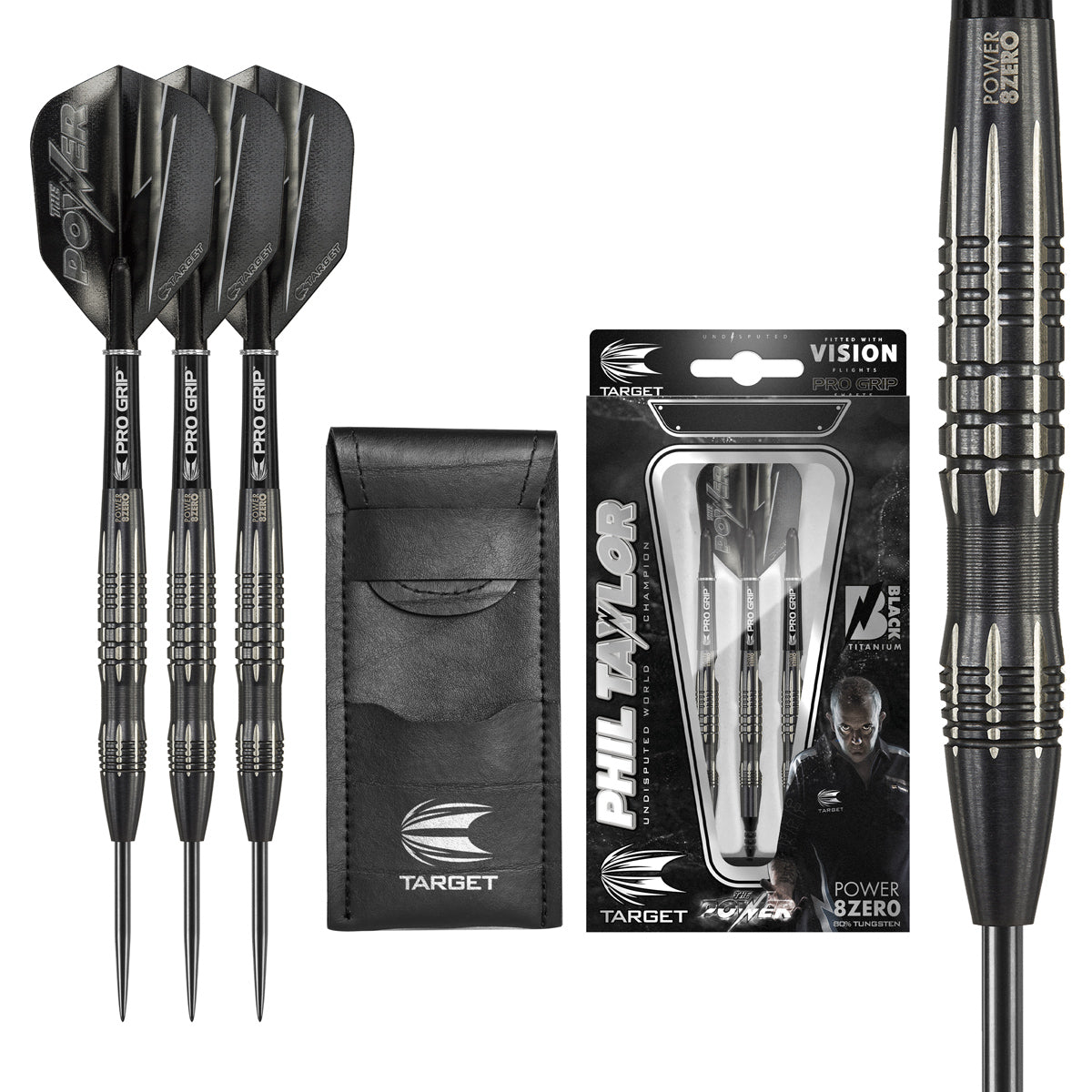 Phil Taylor 8ZERO Black 80% Tungsten Steel Tip Darts by Target - S2