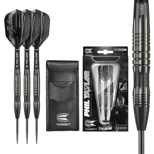 Phil Taylor 8ZERO Black 80% Tungsten Steel Tip Darts by Target - S2