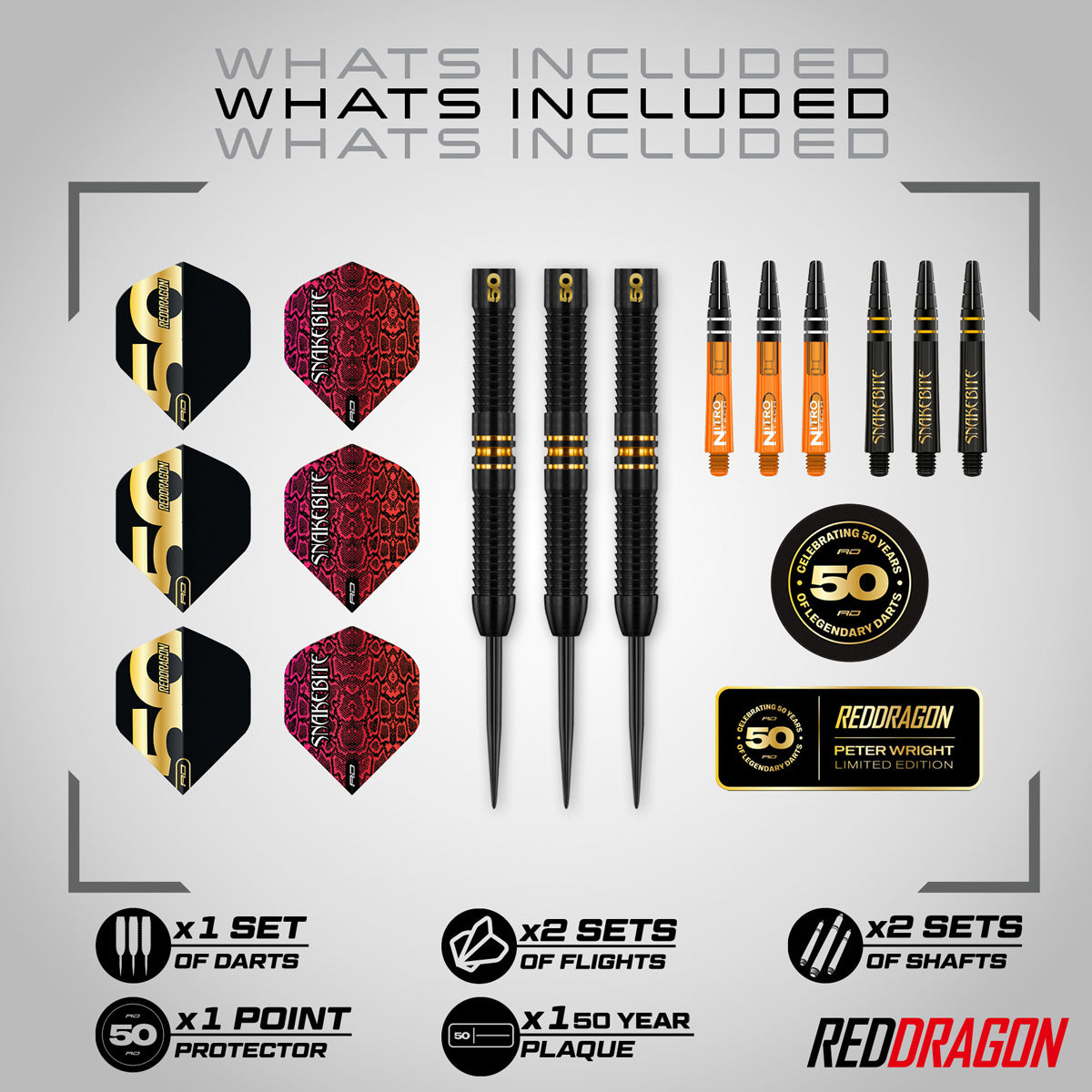 Red Dragon Peter Wright 50 Years Limited Edition 90% Tungsten Steel Tip Darts