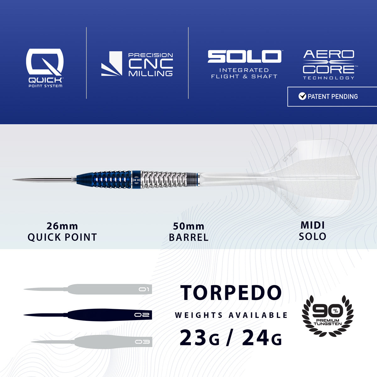Harrows Geo Torpedo 90% Tungsten QP Steel Tip Darts