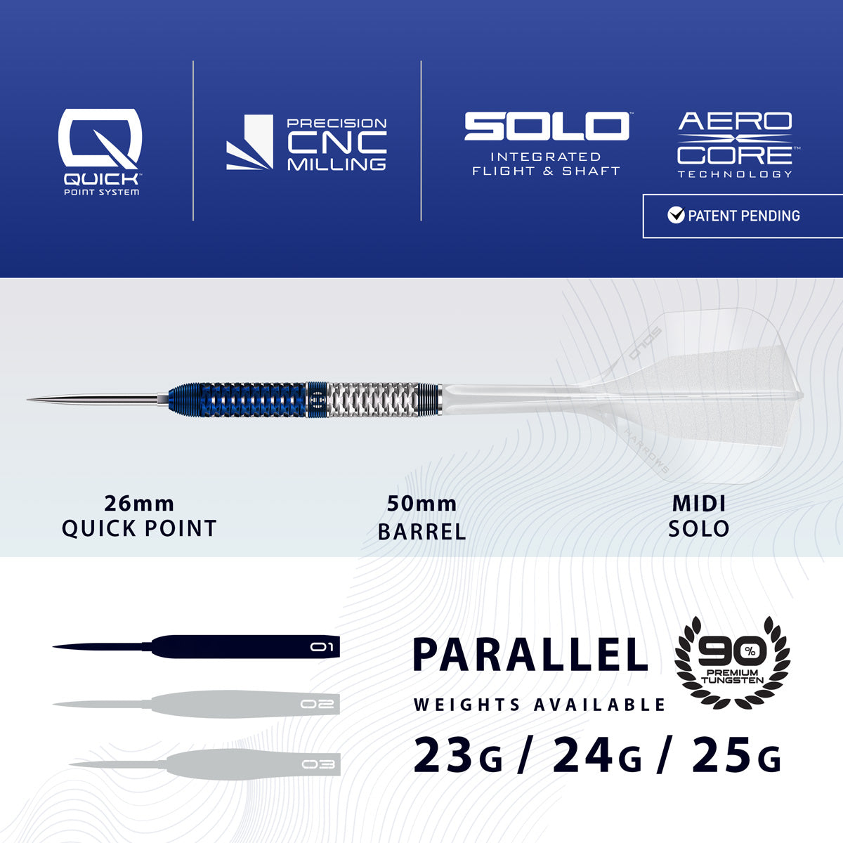 Harrows Geo Parallel 90% Tungsten QP Steel Tip Darts