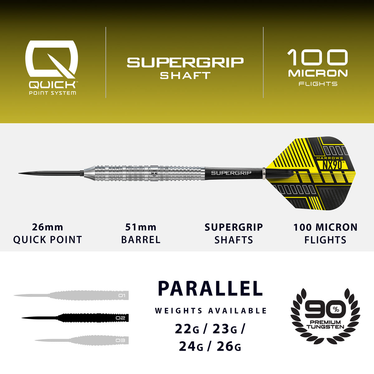 Harrows NX-90 Parallel 90% Tungsten QP Steel Tip Darts