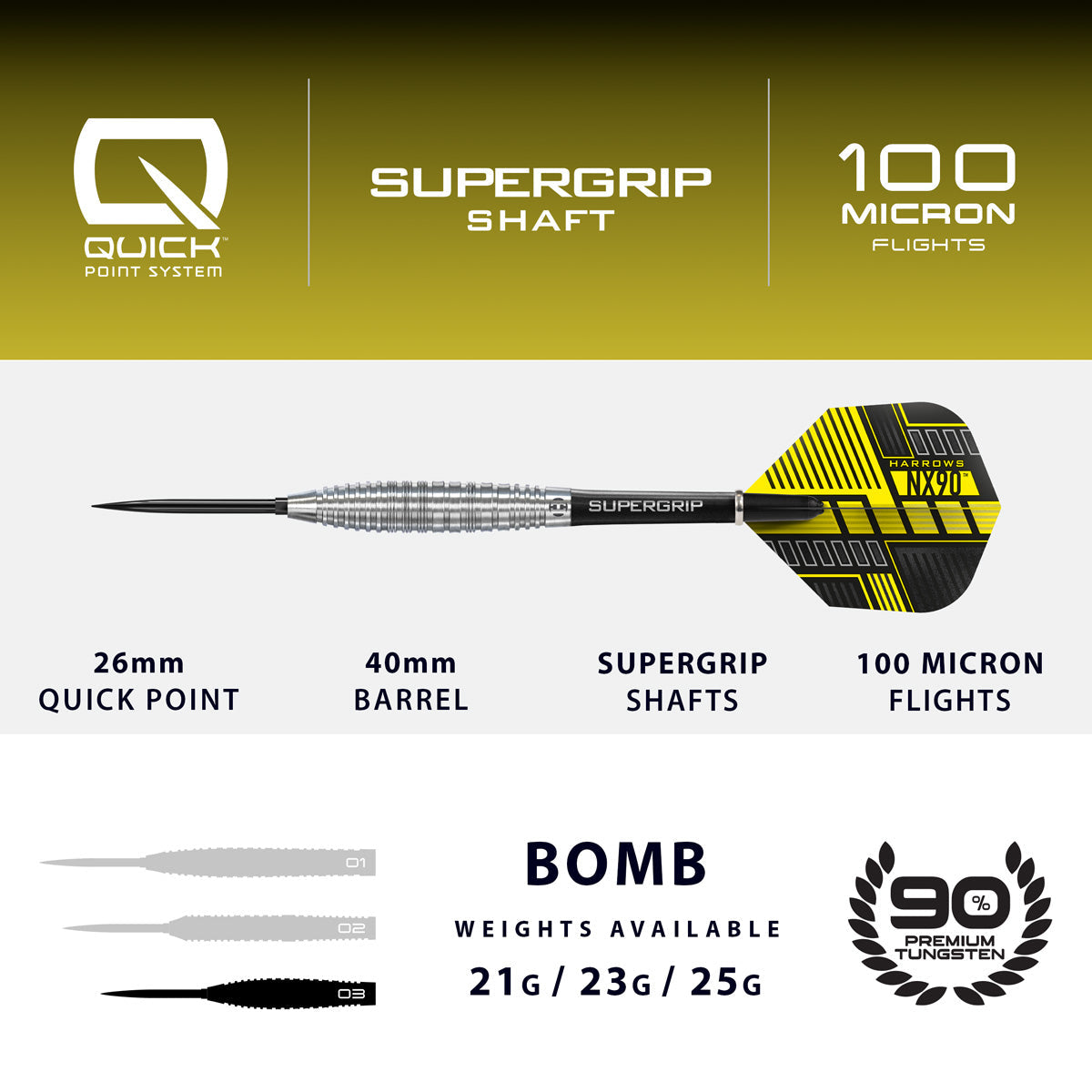 Harrows NX-90 Bomb 90% Tungsten QP Steel Tip Darts