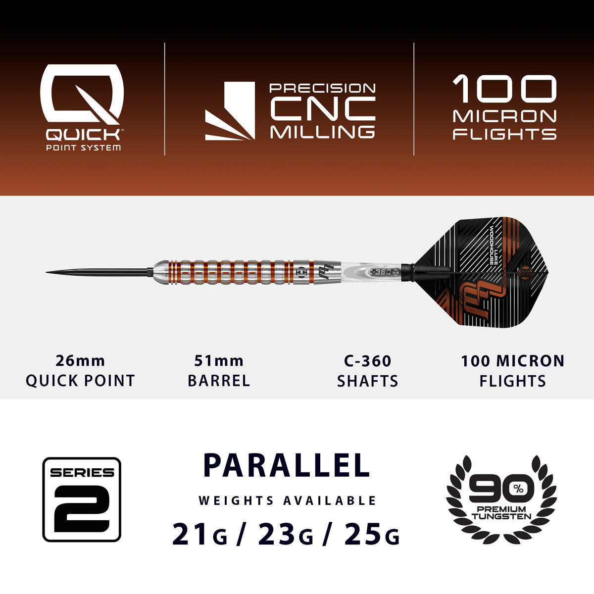 Harrows Luke Woodhouse Series 2 90% Tungsten QP Steel Tip Darts