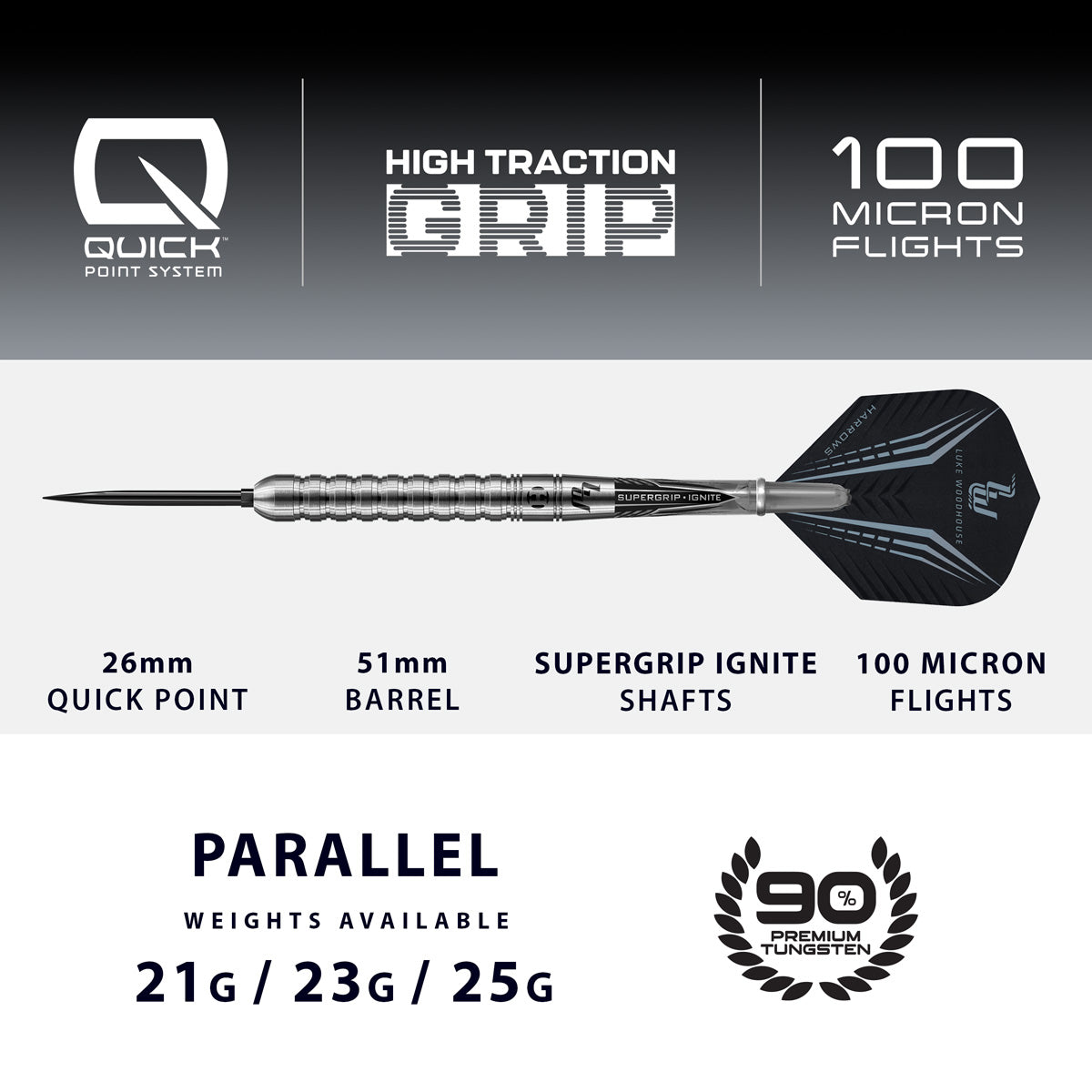 Harrows Luke Woodhouse Series 1 90% Tungsten QP Steel Tip Darts