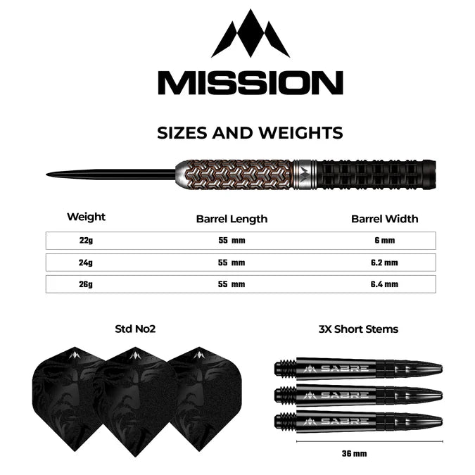 Mission Archon 24 Gram Steel Tip Darts, Black & Bronze PVD, 97.5% Tungsten