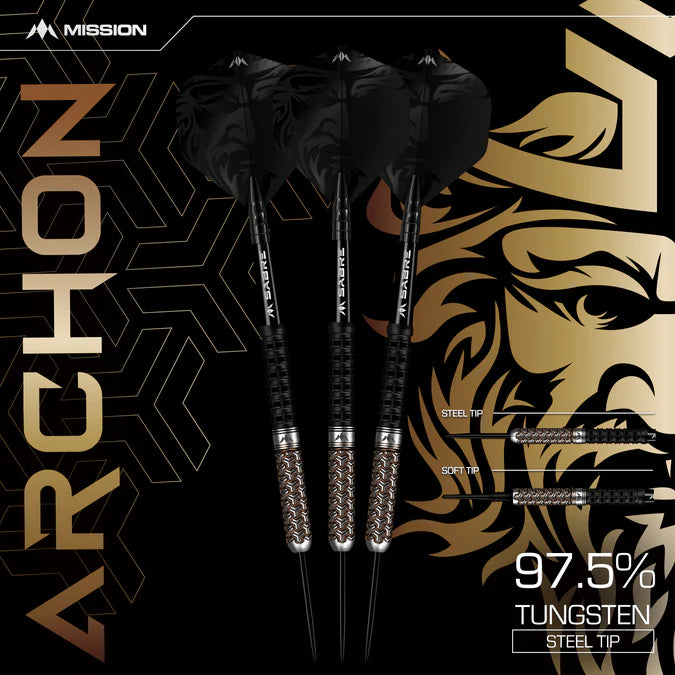 Mission Archon 24 Gram Steel Tip Darts, Black & Bronze PVD, 97.5% Tungsten