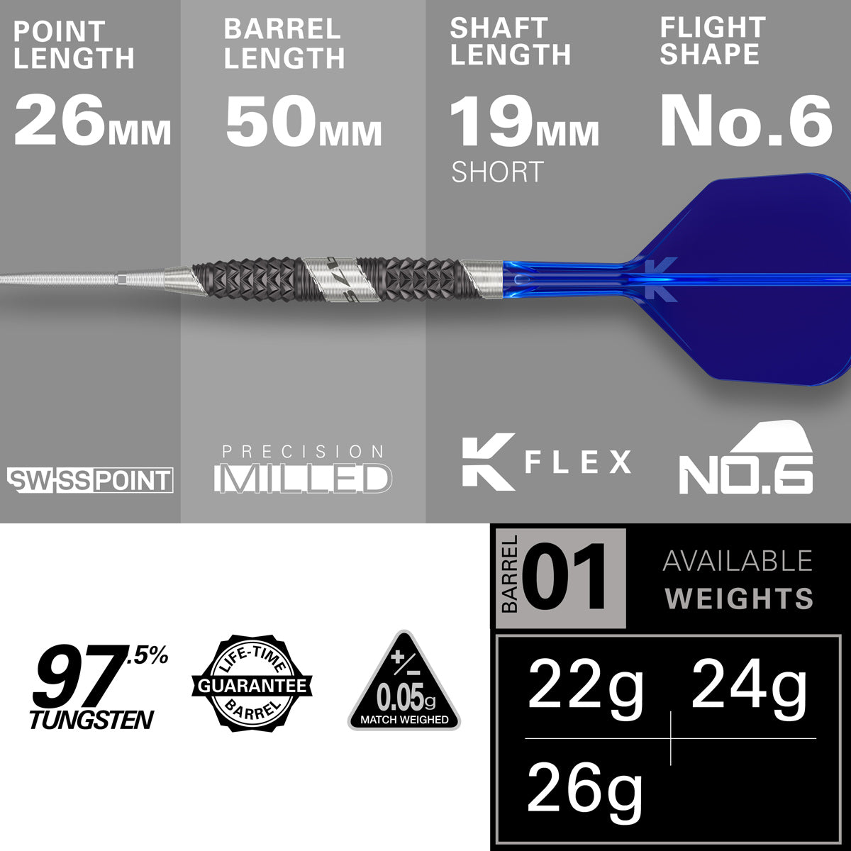 975 Ultra Marine 01 97.5% Tungsten Swiss Point Steel Tip Darts by Target