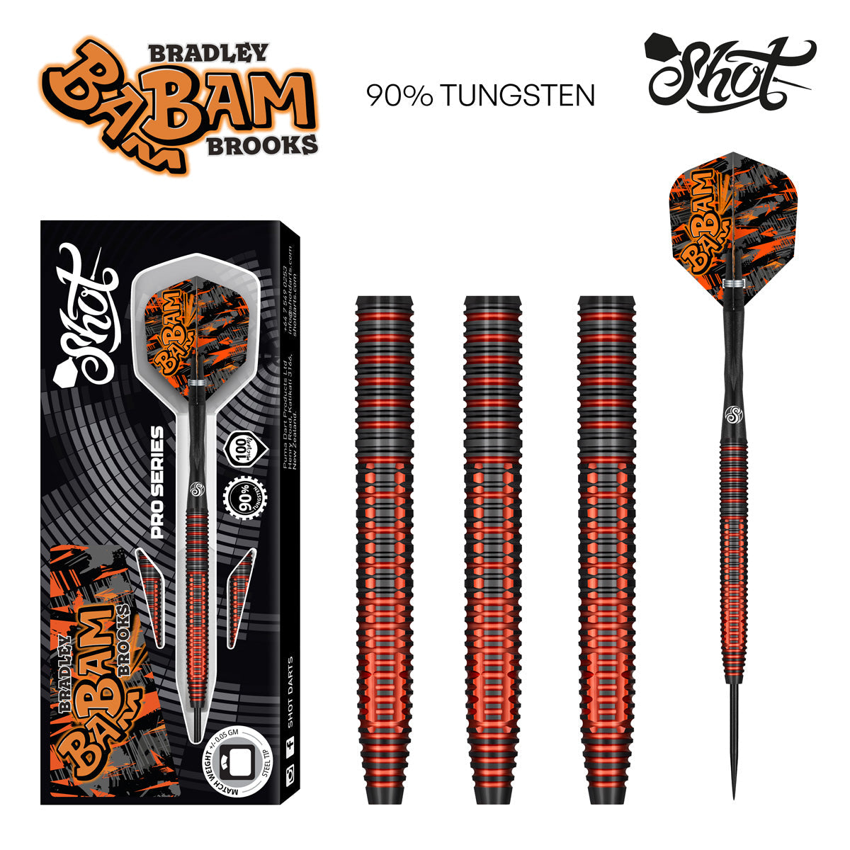 Bradley Brooks 90% Tungsten Steel Tip Darts by Shot