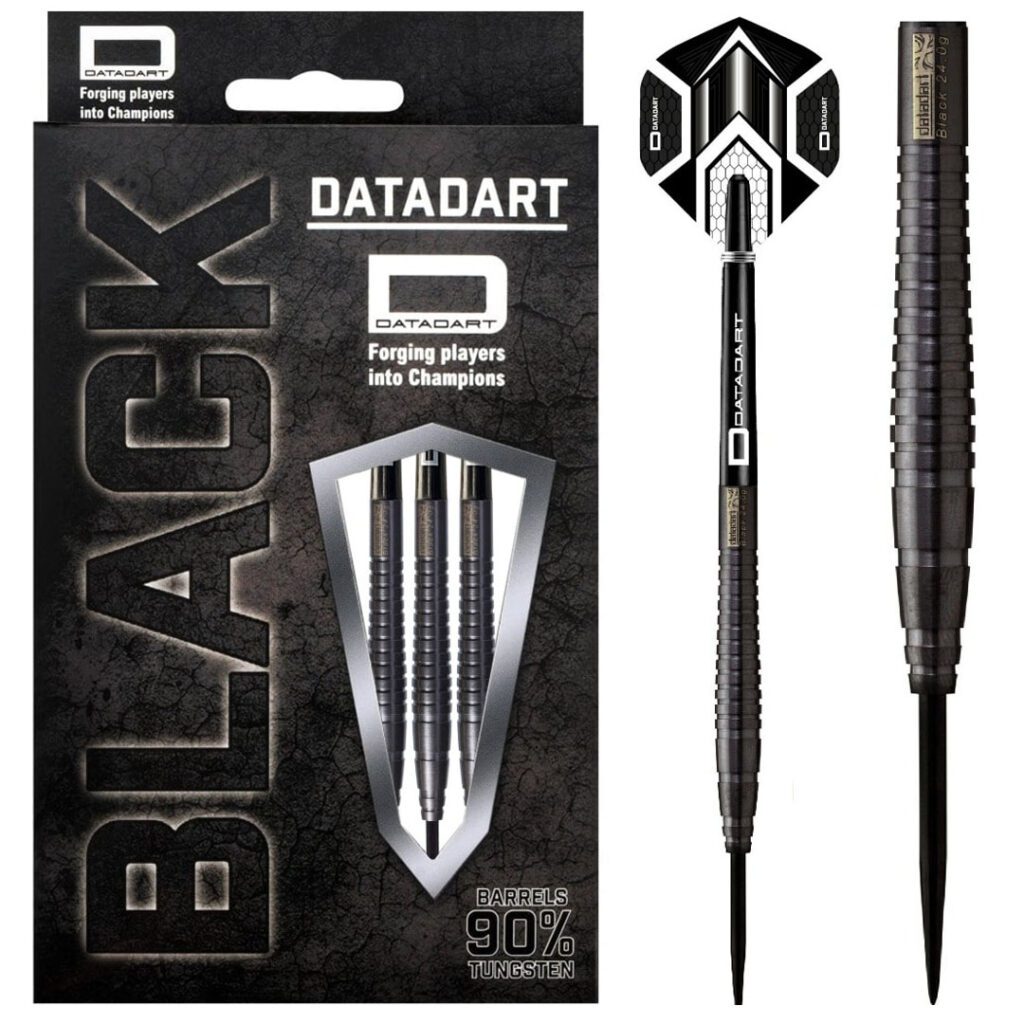 Datadart Black Slim Ringed 24 Gram Steel Tip Darts, 90% Tungsten