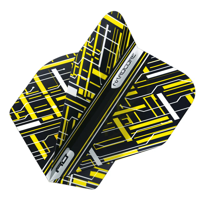 Red Dragon Hardcore Radical Dart Flights, Black & Yellow, No 2 Shape, 100 Micron