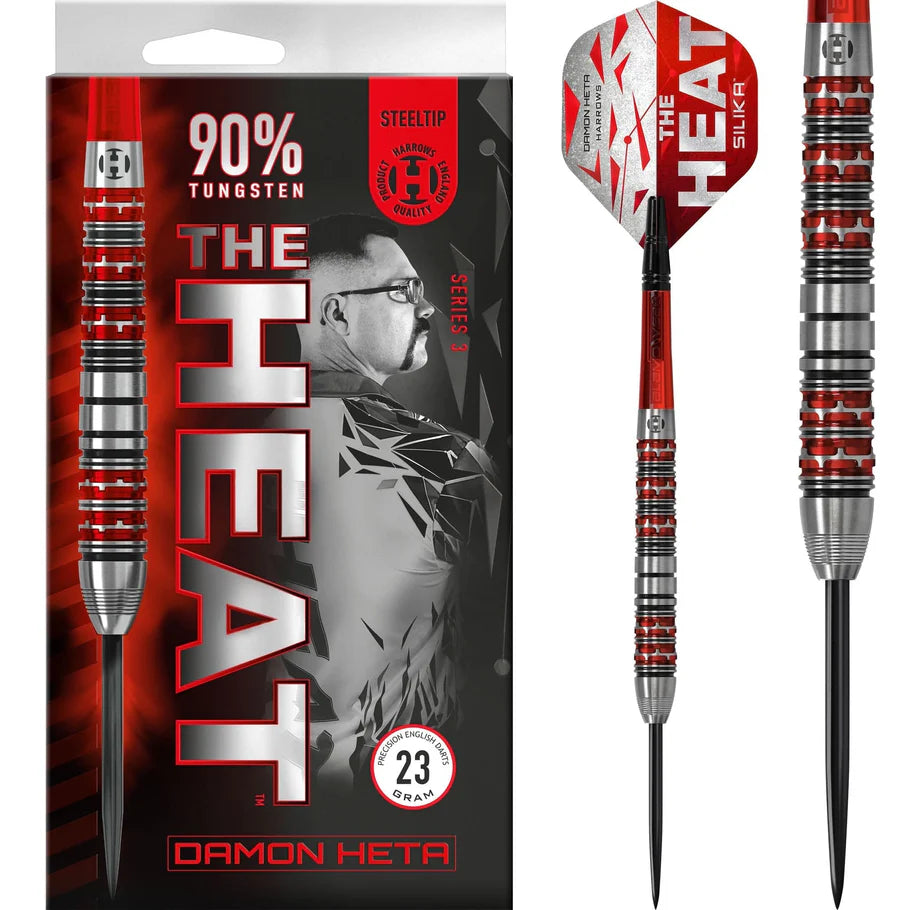Harrows Damon Heta The Heat Series 3 Steel Tip Darts, 90% Tungsten