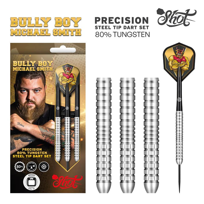Shot Bully Boy Precision 25 Gram Steel Tip Darts, Michael Smith, 80% Tungsten