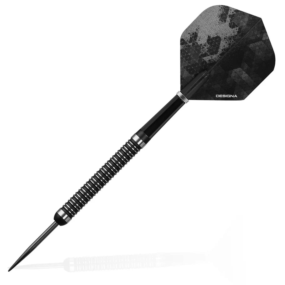 Designa Dark Thunder V2 28 Gram Steel Tip Darts, Black, 90% Tungsten