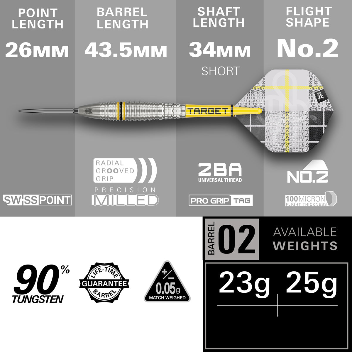 Scott Williams G2 90% Tungsten SP Steel Tip Darts by Target