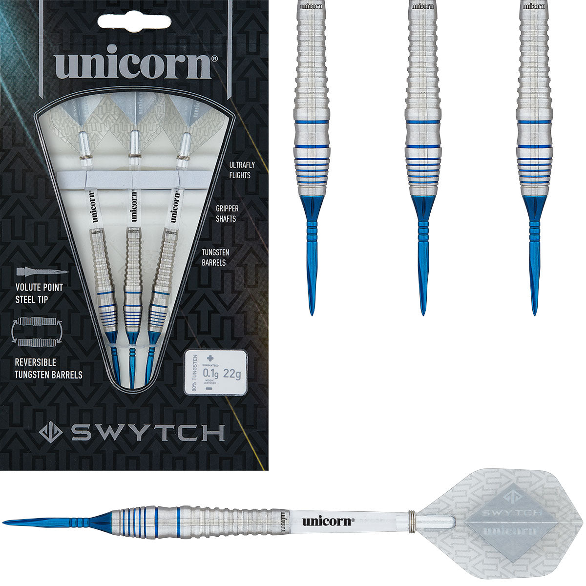 Swytch Blue 80% Tungsten Steel Tip Darts by Unicorn