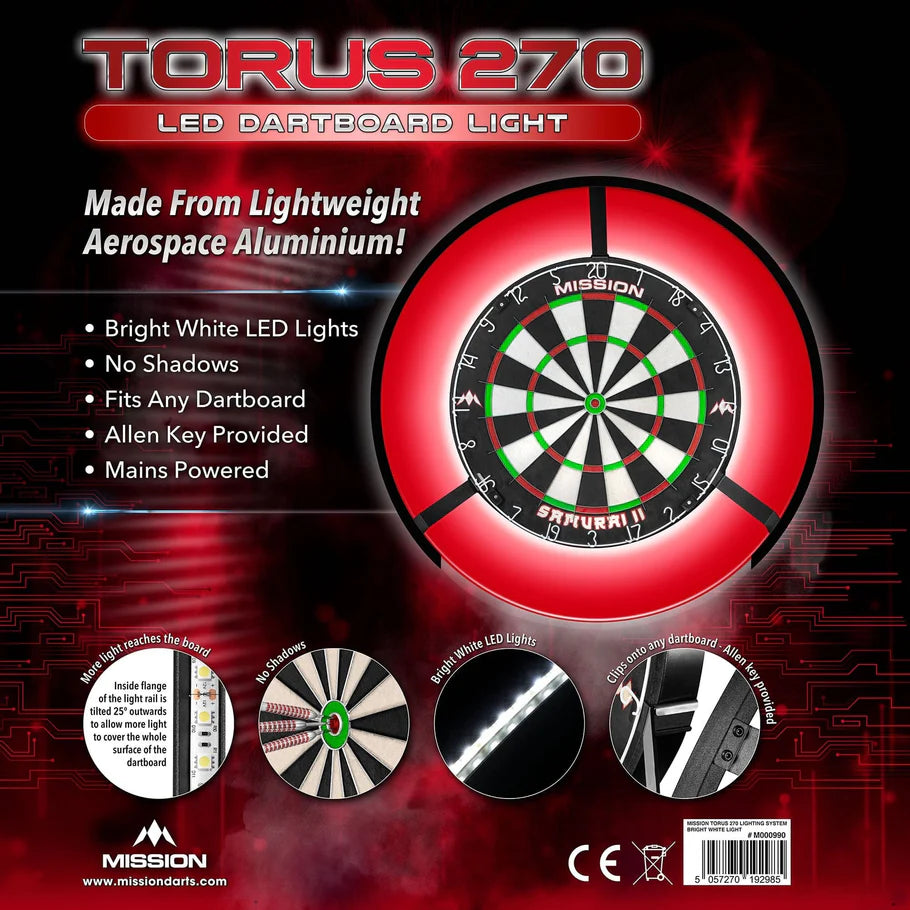 Mission Torus 270 Dartboard Lighting, Bright Light, Purple Ring