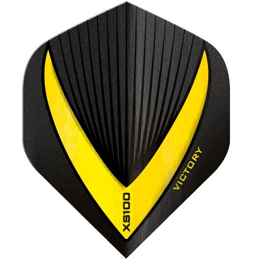 Victory Vista-R Darts Flights, Black with Yellow, No 2 Shape, 100 Micron