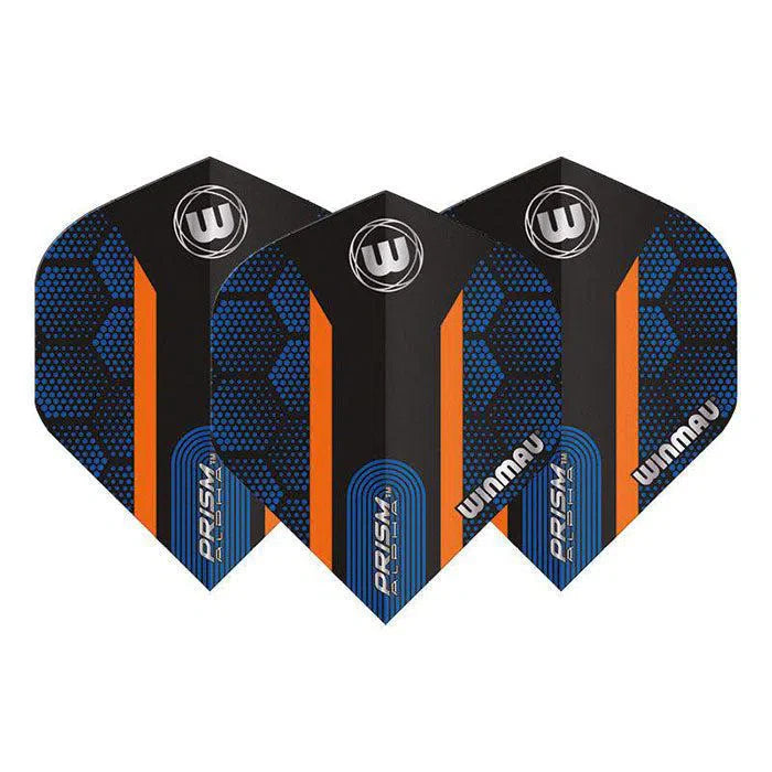 Winmau Prism Alpha Dart Flights, Blue & Orange, No 2 Shape, 100 Micron