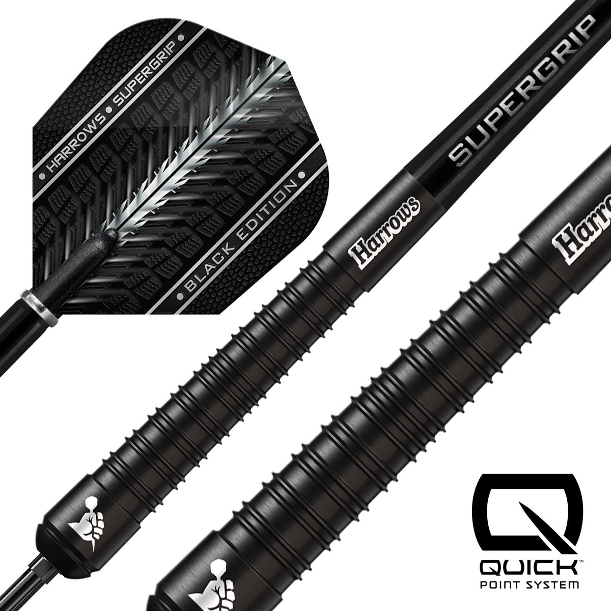 Harrows Supergrip Black Edition Quick Point 90% Tungsten Steel Tip Darts