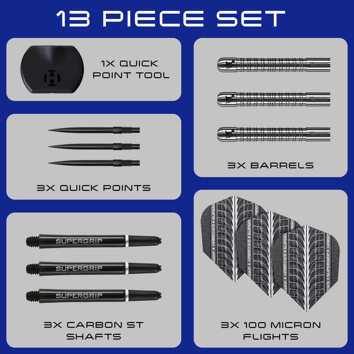 Harrows Supergrip Quick Point 90% Tungsten Steel Tip Darts
