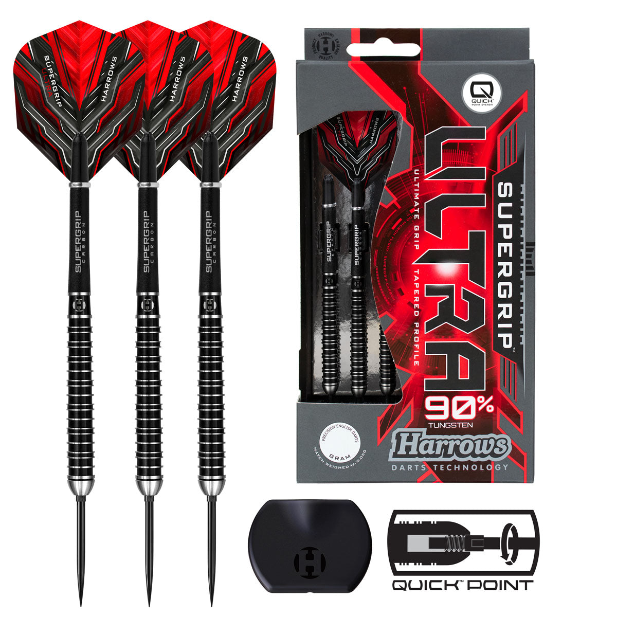 Harrows Supergrip Ultra Quick Point 90% Tungsten Steel Tip Darts