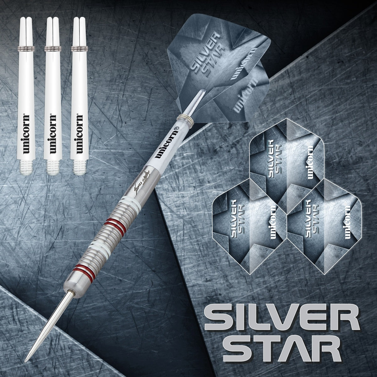 James Wade Silver Star 80% Tungsten Steel Tip Darts by Unicorn