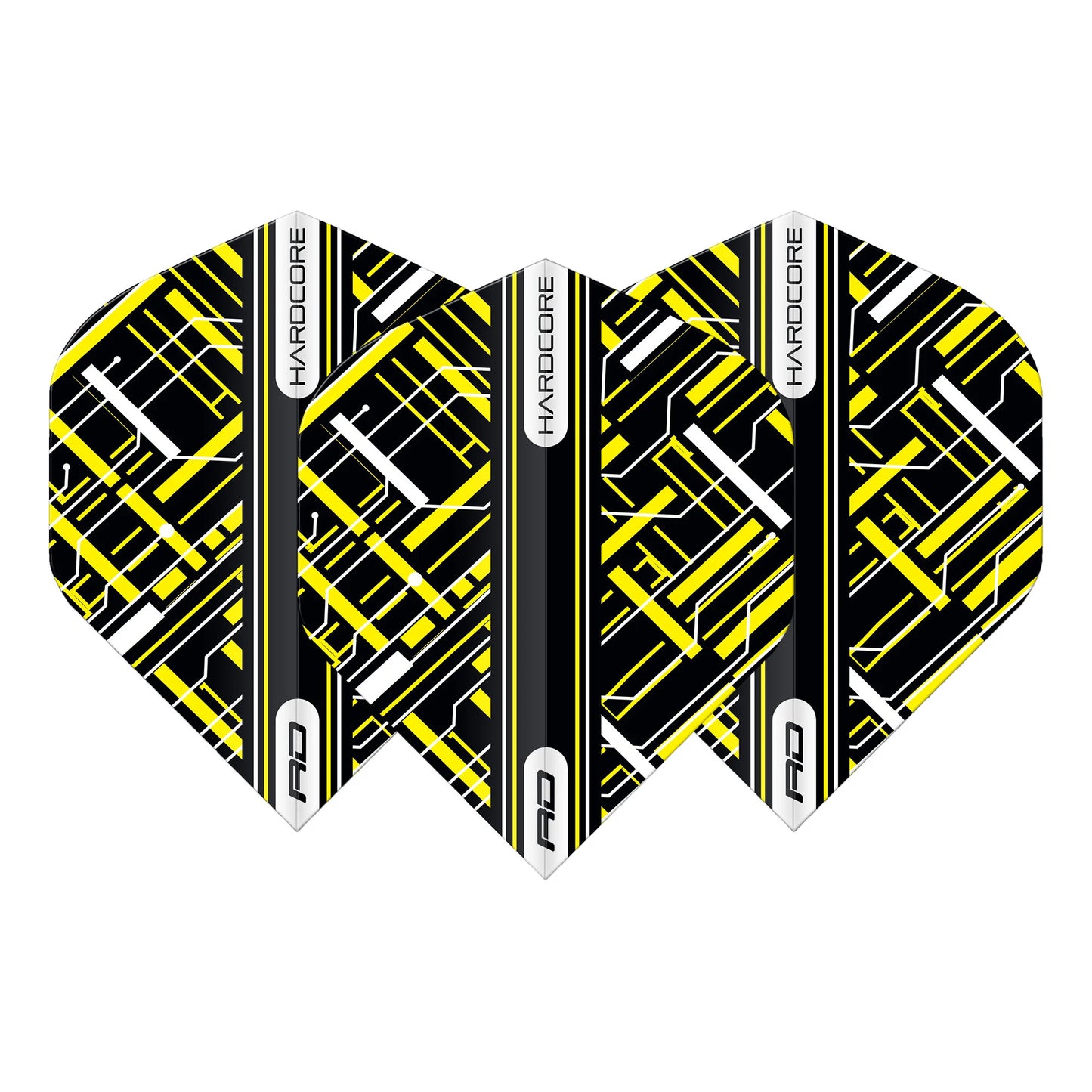Red Dragon Hardcore Radical Dart Flights, Black & Yellow, No 2 Shape, 100 Micron