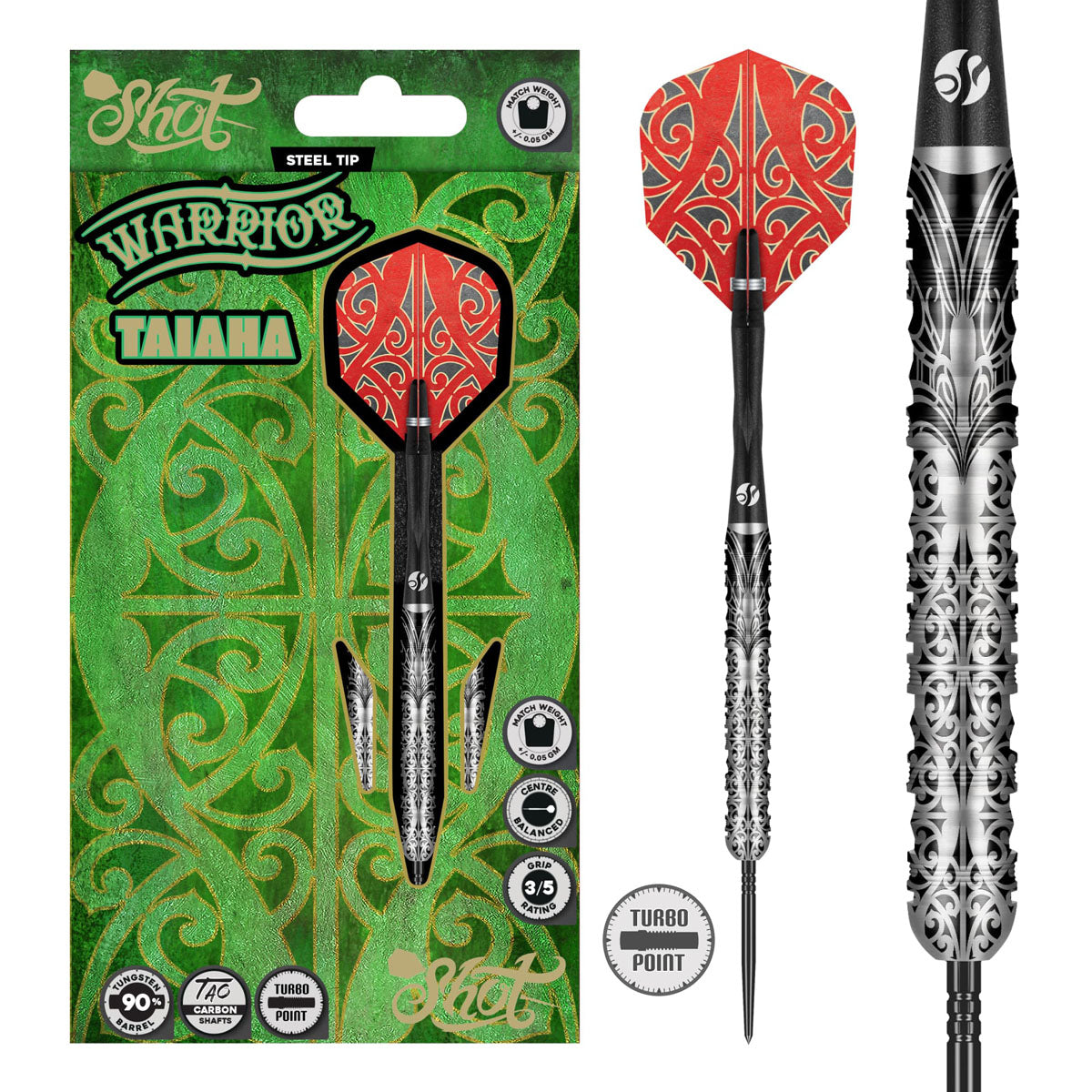 Shot Warrior Taiaha Turbo Point 90% Tungsten Steel Tip Darts