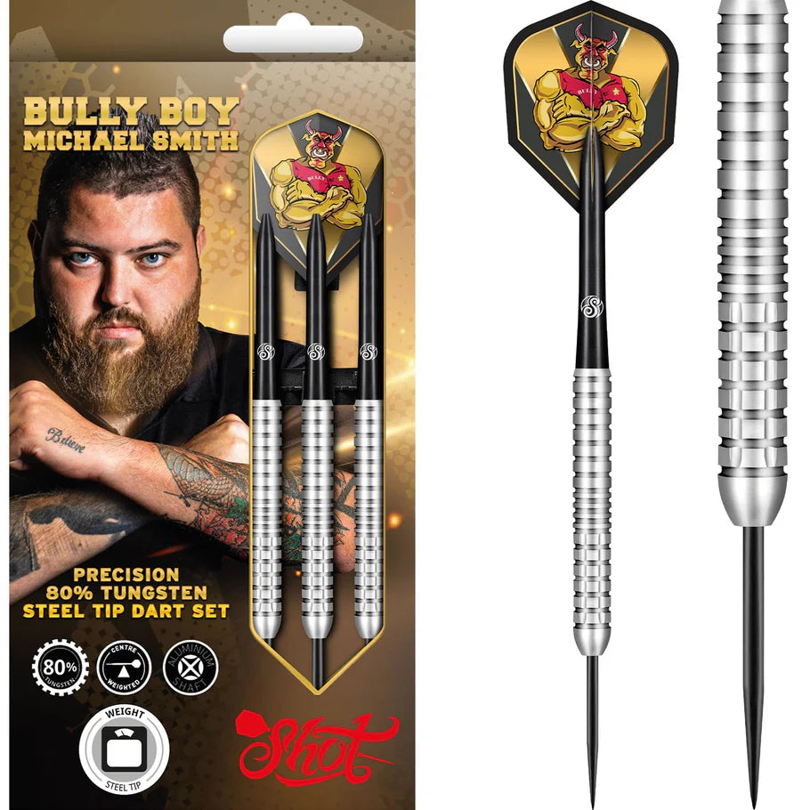 Shot Bully Boy Precision 25 Gram Steel Tip Darts, Michael Smith, 80% Tungsten