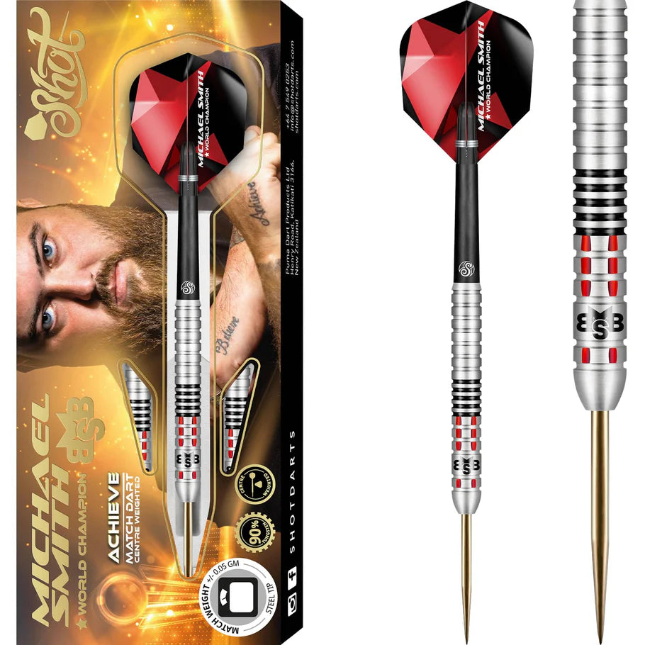 Shot Bully Boy Achieve 25 Gram Steel Tip Darts, Michael Smith, 90% Tungsten