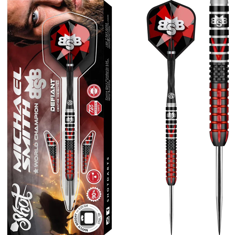 Shot Bully Boy Defiant 23 Gram Steel Tip Darts, Michael Smith, 90% Tungsten