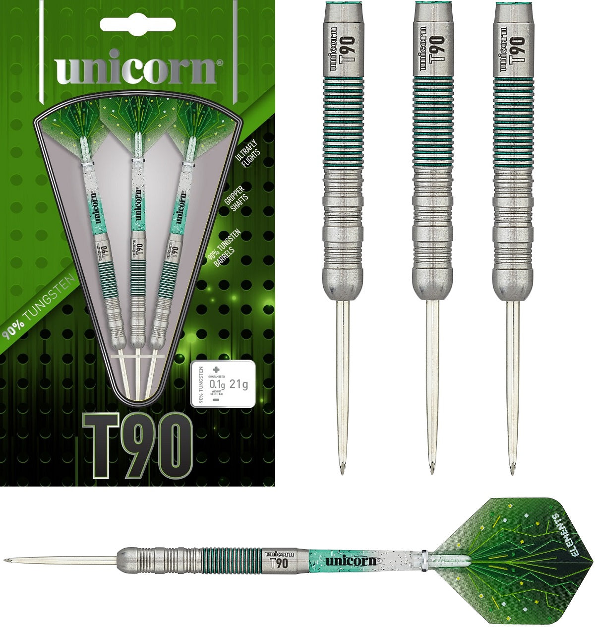 Unicorn T90 Type 1 Core XL Green 90% Tungsten Steel Tip Darts