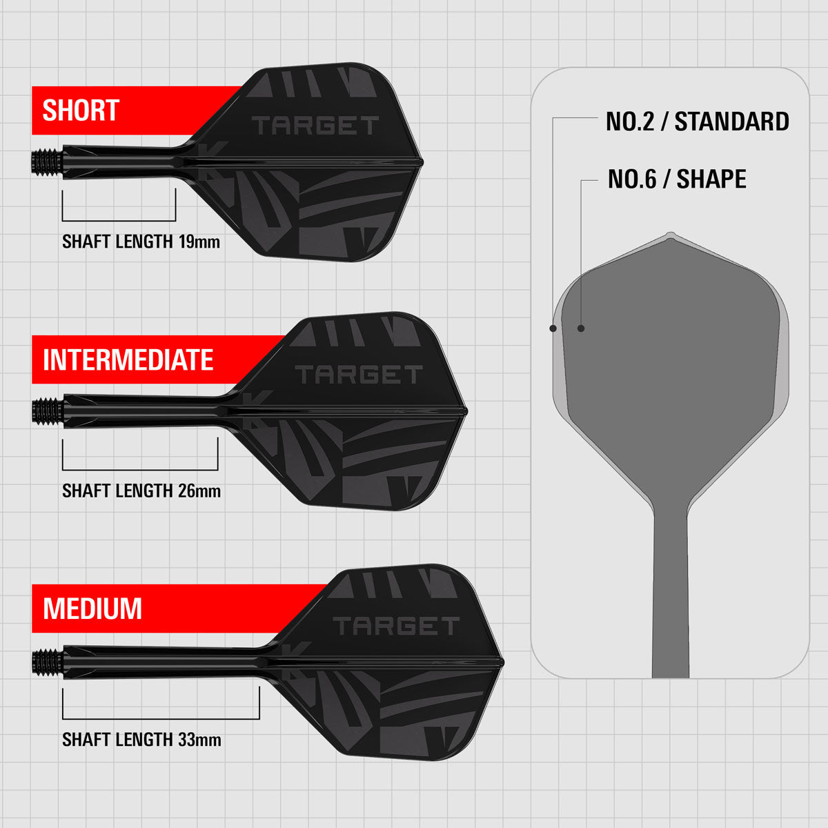 Target Printed Black K-Flex Integrated Flights & Shafts No6