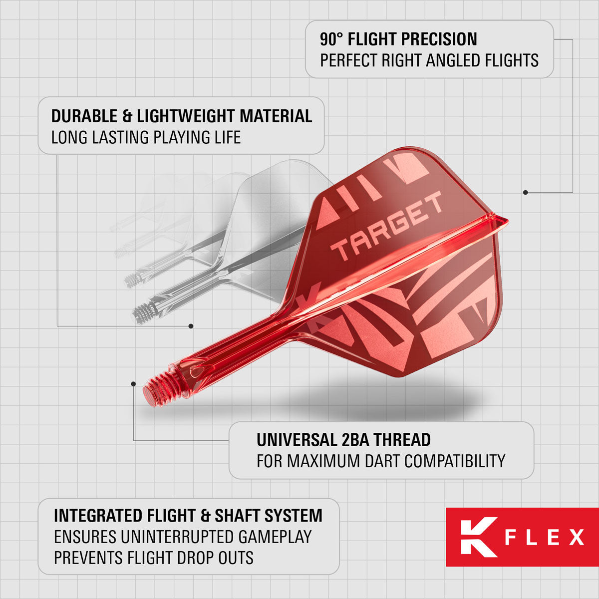 Target Printed Red K-Flex Integrated Flights & Shafts No6
