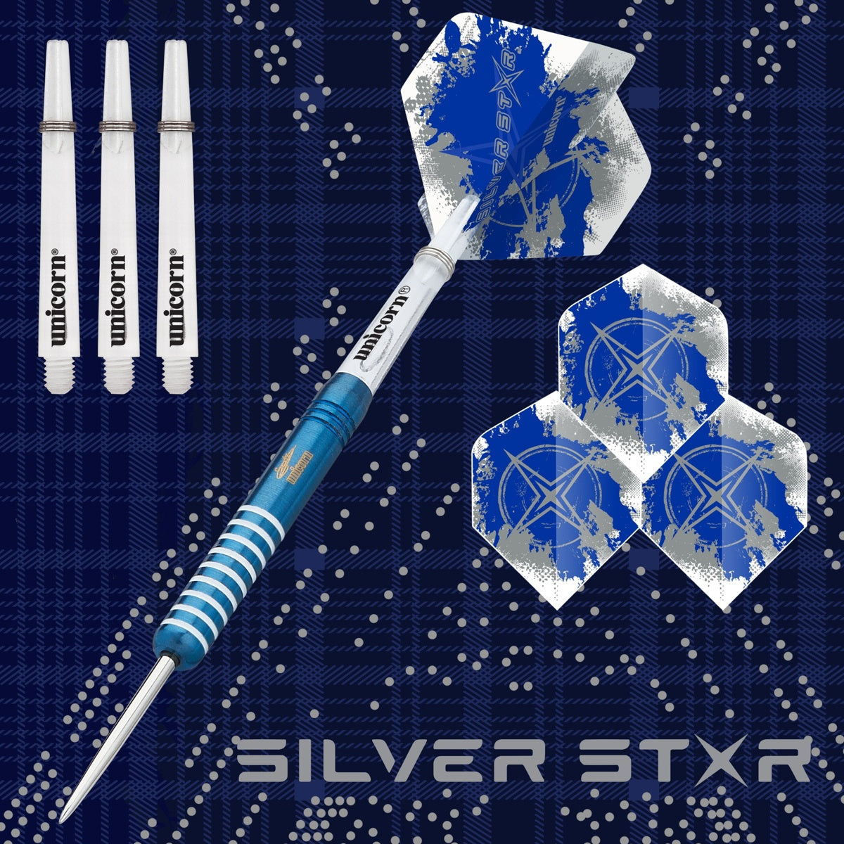 Gary Anderson Silver Star Blue 80% Tungsten Steel Tip Darts by Unicorn