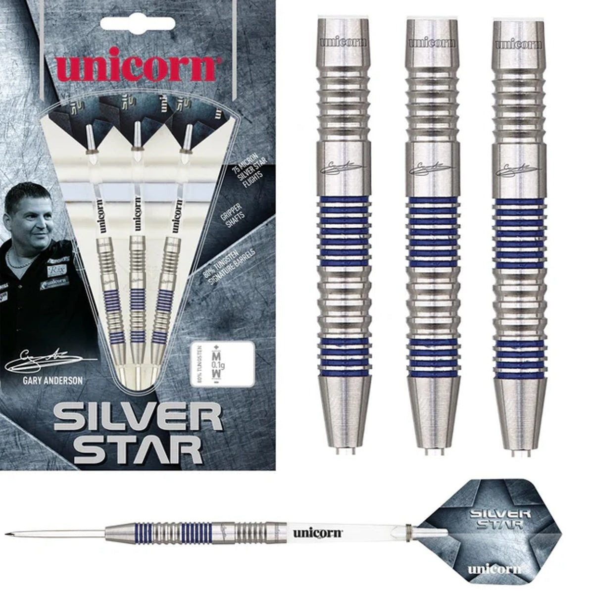 Gary Anderson Silver Star Style 2 80% Tungsten Steel Tip Darts by Unicorn