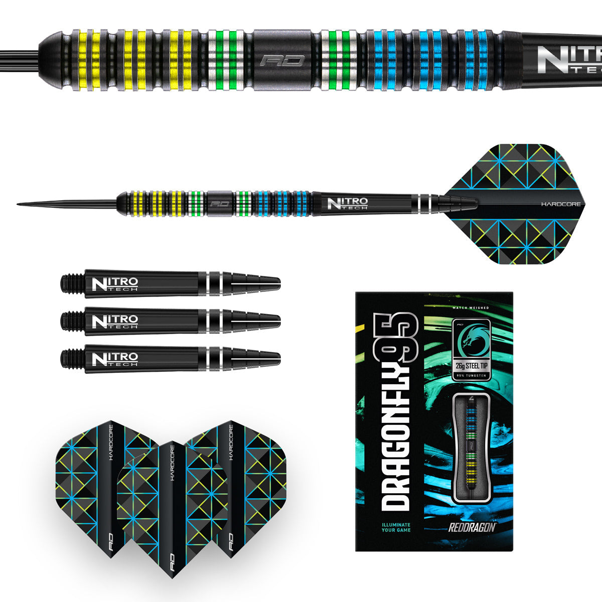 Dragonfly 95 Parallel 95% Tungsten Steel Tip Darts by Red Dragon