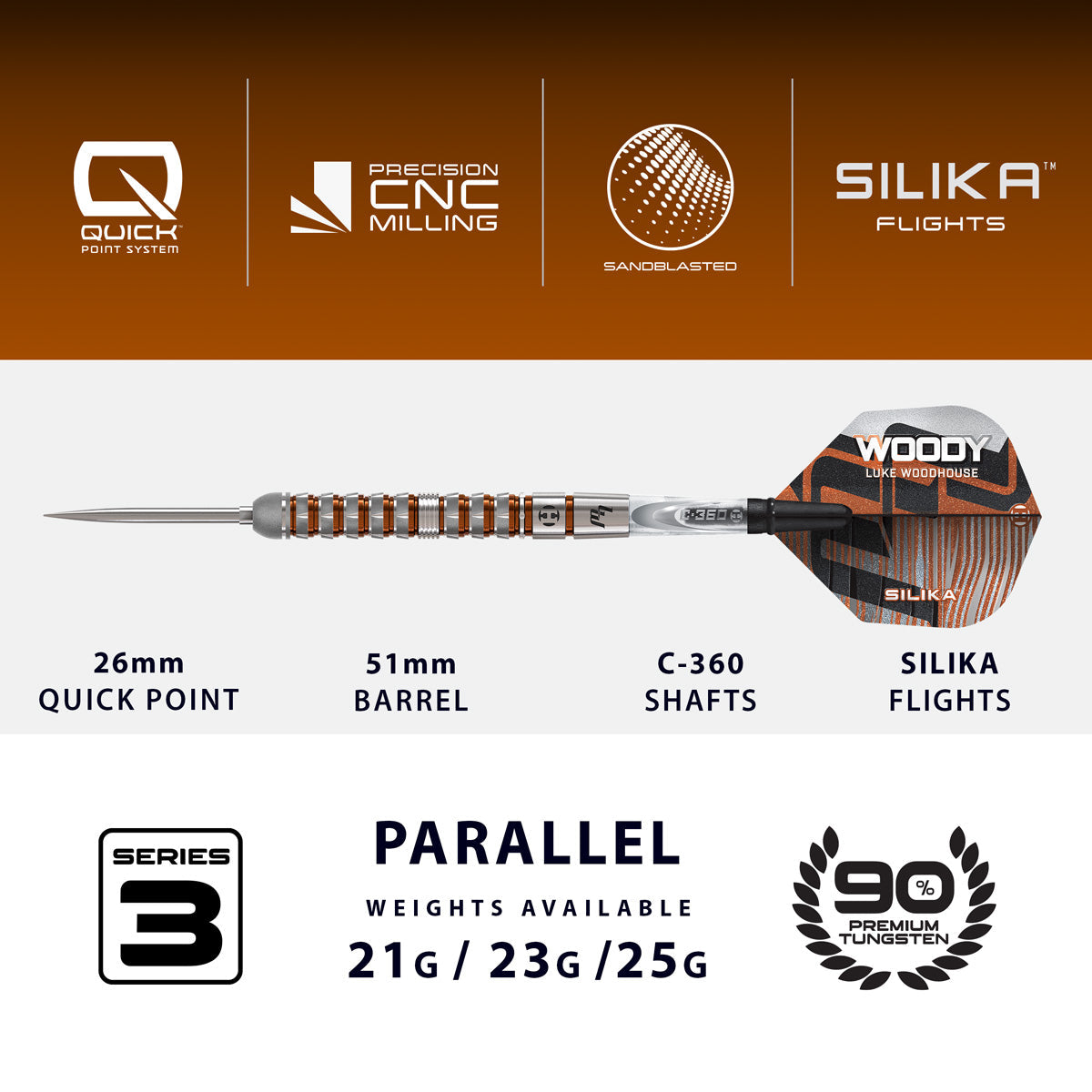 Harrows Luke Woodhouse Series 3 90% Tungsten QP Steel Tip Darts