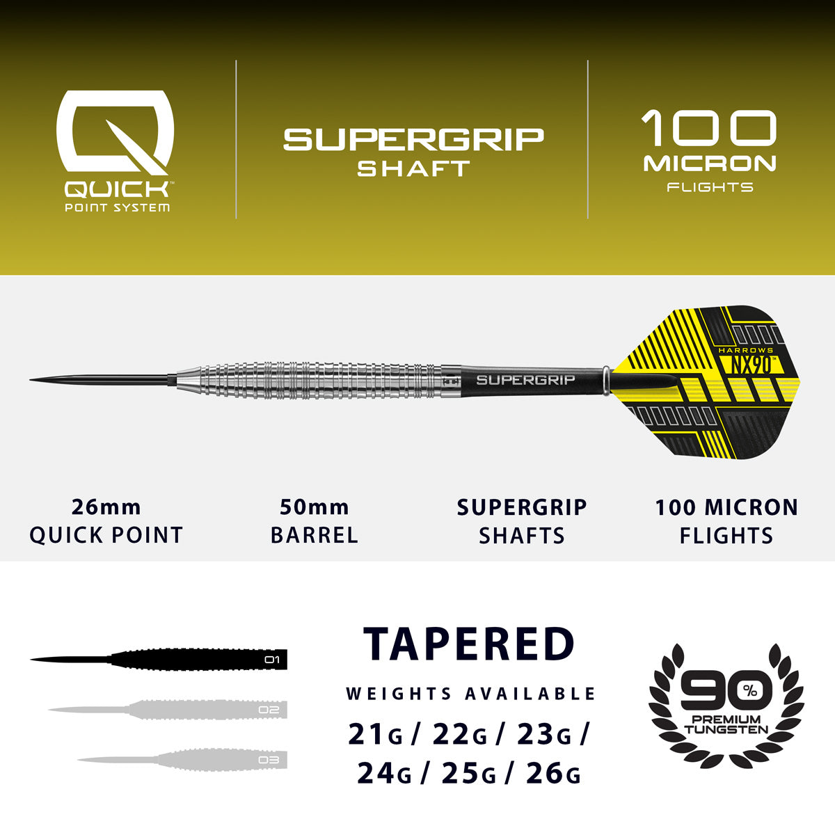 Harrows NX-90 Tapered 90% Tungsten QP Steel Tip Darts