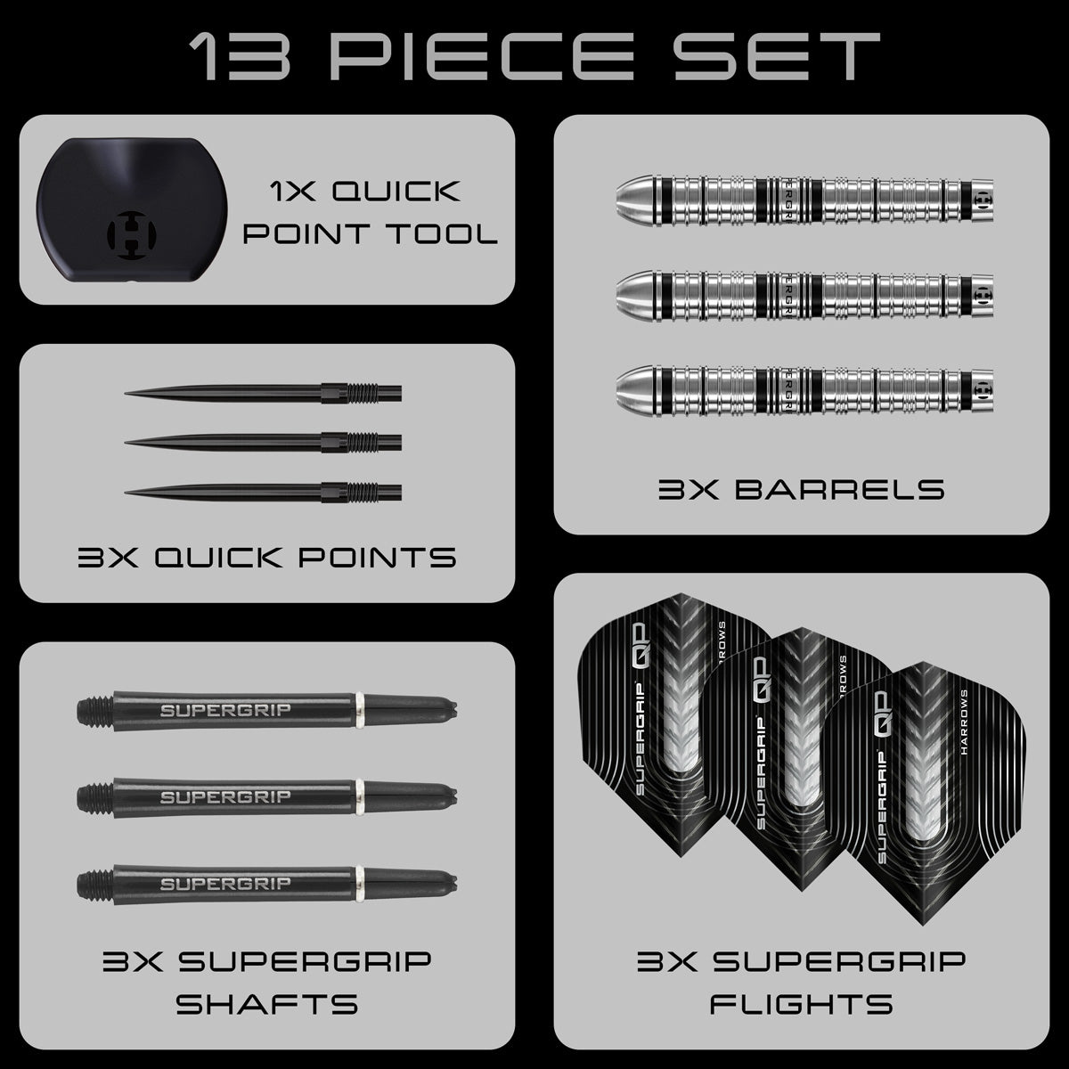 Harrows Supergrip Tapered 90% Tungsten QP Steel Tip Darts