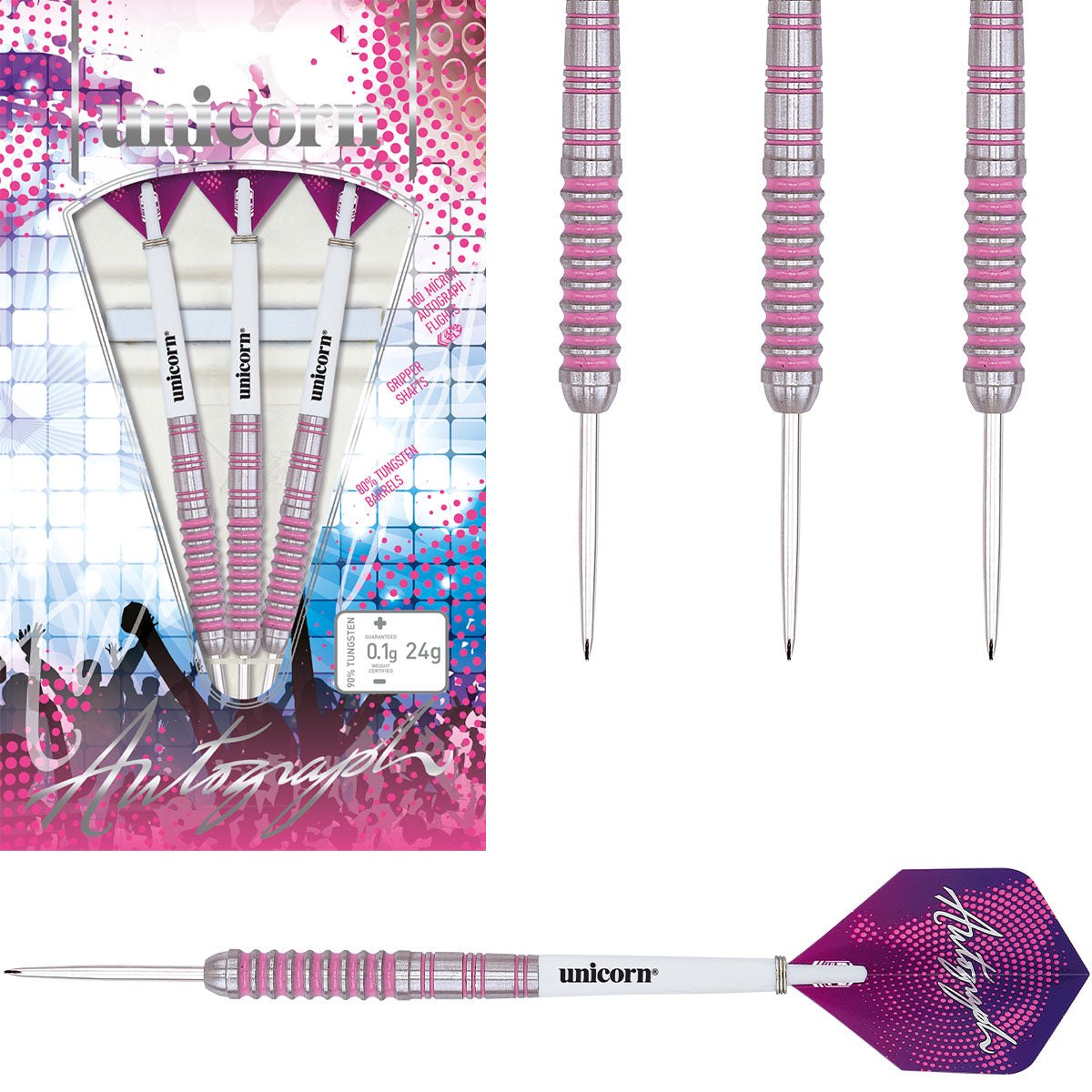 Unicorn Autograph Pink Ringed 80% Tungsten Steel Tip Darts