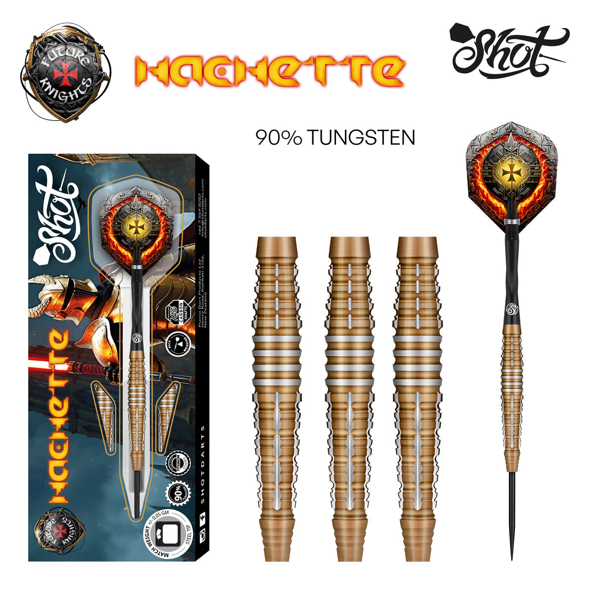 Future Knights Hachette 90% Tungsten Steel Tip Darts by Shot