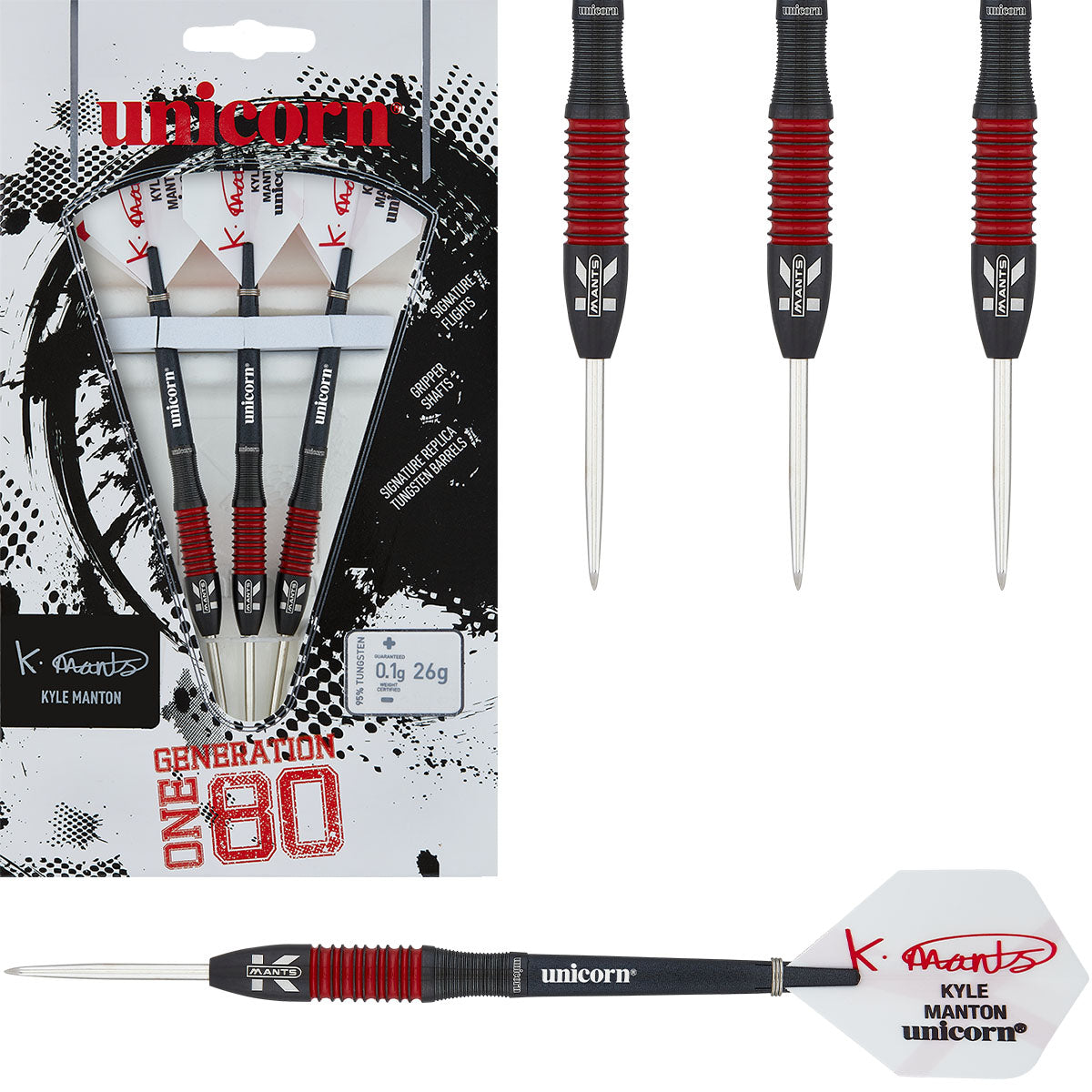 Kyle Manton Phase 2 Gen180 95% Tungsten Steel Tip Darts by Unicorn