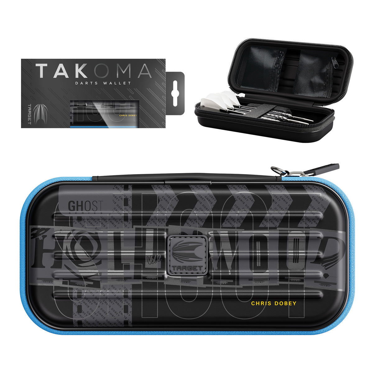 Étui à Fléchettes Target Chris Dobey Ghost Series XL Takoma – Rigide, 6 Fléchettes + Accessoires, Noir/blanc
