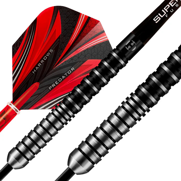 Harrows Predator 22 Gram Steel Tip Darts, Black Ringed, 90% Tungsten, Used